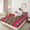 thumbnail image 3 of Erosebridal Southwestern Tribal Aztec Full Size Sheets 4-Piece For Boys Girls,Bohemian Traditional Floral Damask Bed Sheets For Teens,Green Red, 3 of 5