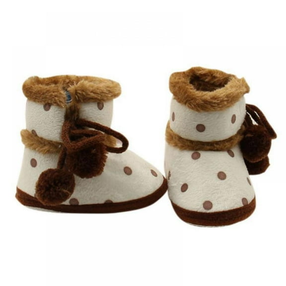 Baby Girls' Boots, Infant Boys Soft Sole Warm Snow Boots Cute Dots Print Toddler Short Bootie for Winter Indoor Outdoor, Brown