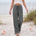 thumbnail image 7 of Wide Leg Linen Pants for Women Casual Drawstring Palazzo Pants Summer Vacation Beach Flowy Trousers with Pockets, 2XL, 7 of 7