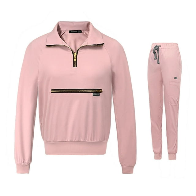 Conjunto de uniforme médico para mujer, top y pantalón, cómodo y transpirable. L rosa