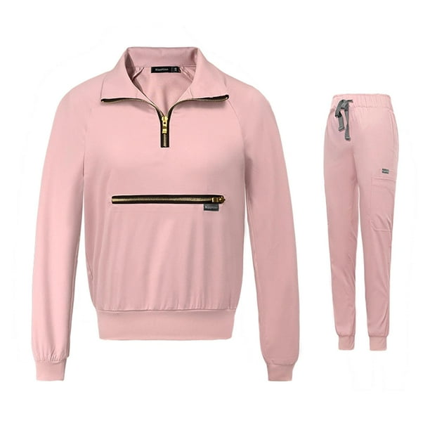 Conjunto de uniforme médico para mujer, resistente a las arrugas, con camiseta y pantalón deportivo unisex suave. L rosa