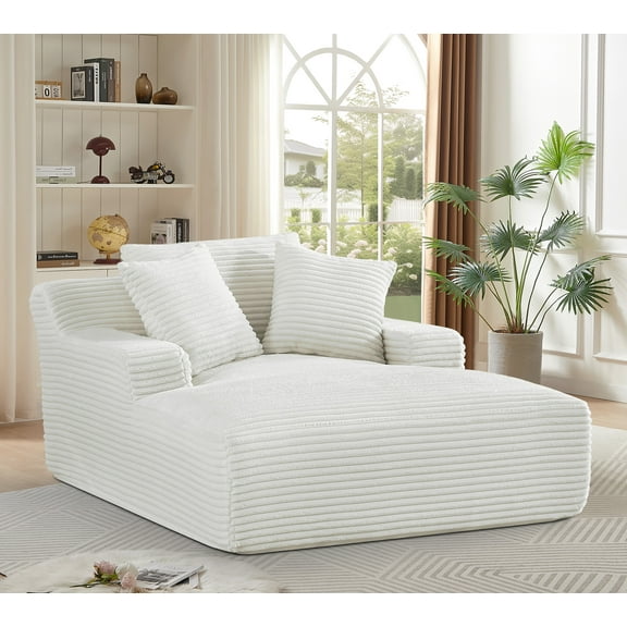 Cloudline Oversized Chaise Lounge Chair in Soft Corduroy, Modern Comfy Couch with Full Foam Cushioning, Cozy Sleeper Sofabed for Living Room, Bedroom, No Assembly Required, Ivory
