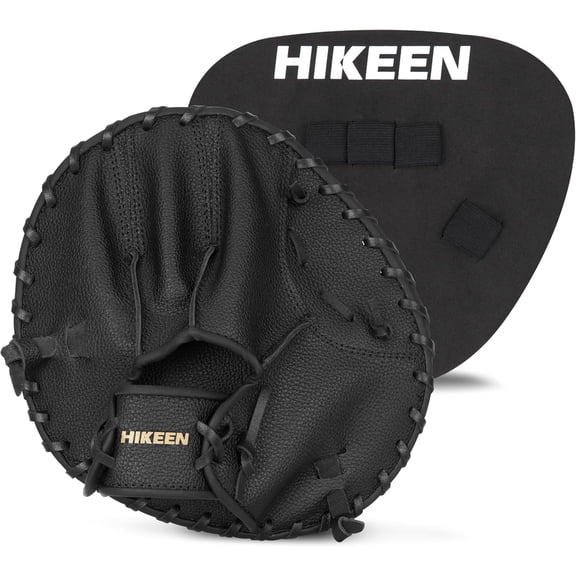 2-Piece Pancake Baseball & Softball Training Glove,Flat Premium Leather and Foam Fielding Gear Set, Infield Training Gloves for Two Hands Practice