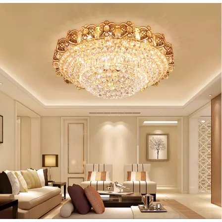 More Change Modern K9 Crystal Chandelier Flush Mount LED Ceiling Lamp Pendant Light Dia 23.6