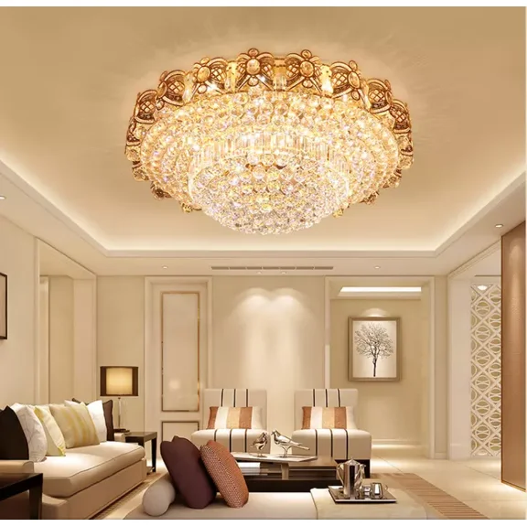 More Change Modern K9 Crystal Chandelier Flush Mount LED Ceiling Lamp Pendant Light Dia 23.6