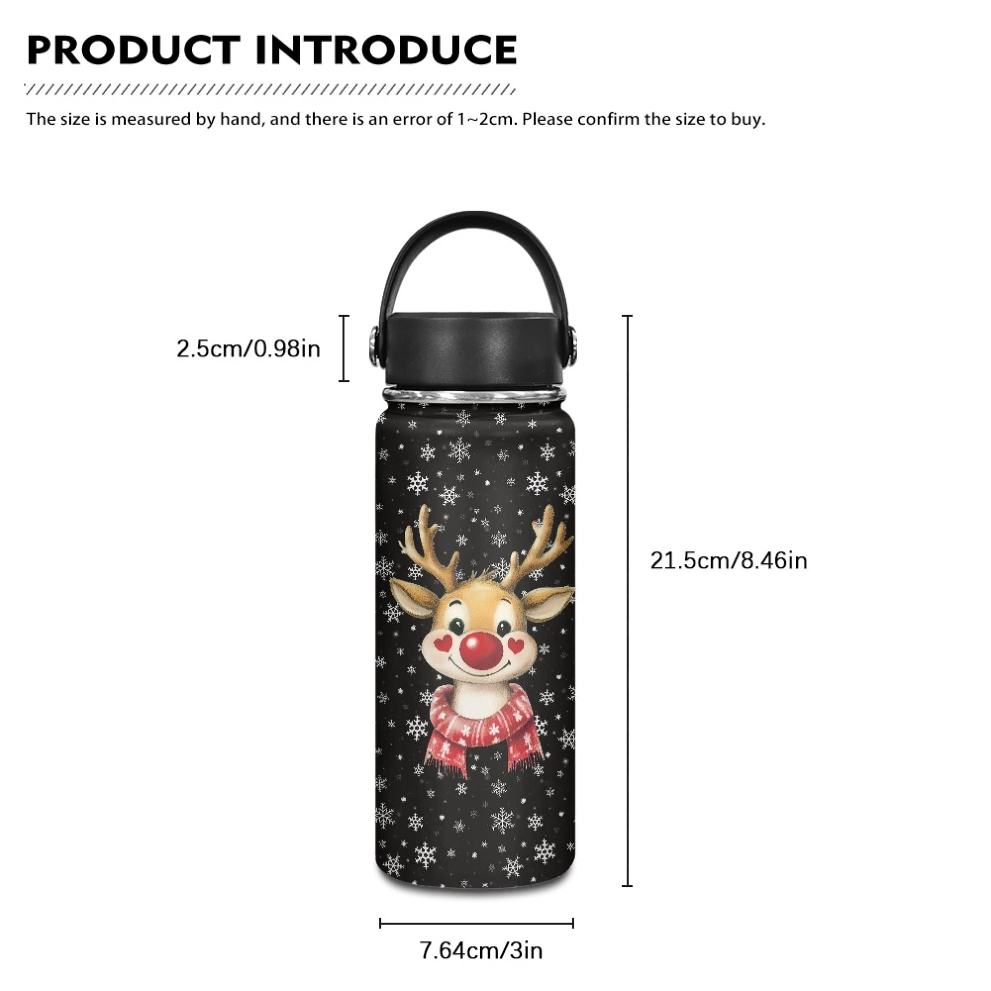 SEANATIVE Christmas 20oz Water Bottle Vacuum Insulated Stainless Steel Water Flask Reindeer Snowflake Leak Proof Travel Drink Mug Metal Canteen Hot Cold Water Bottles