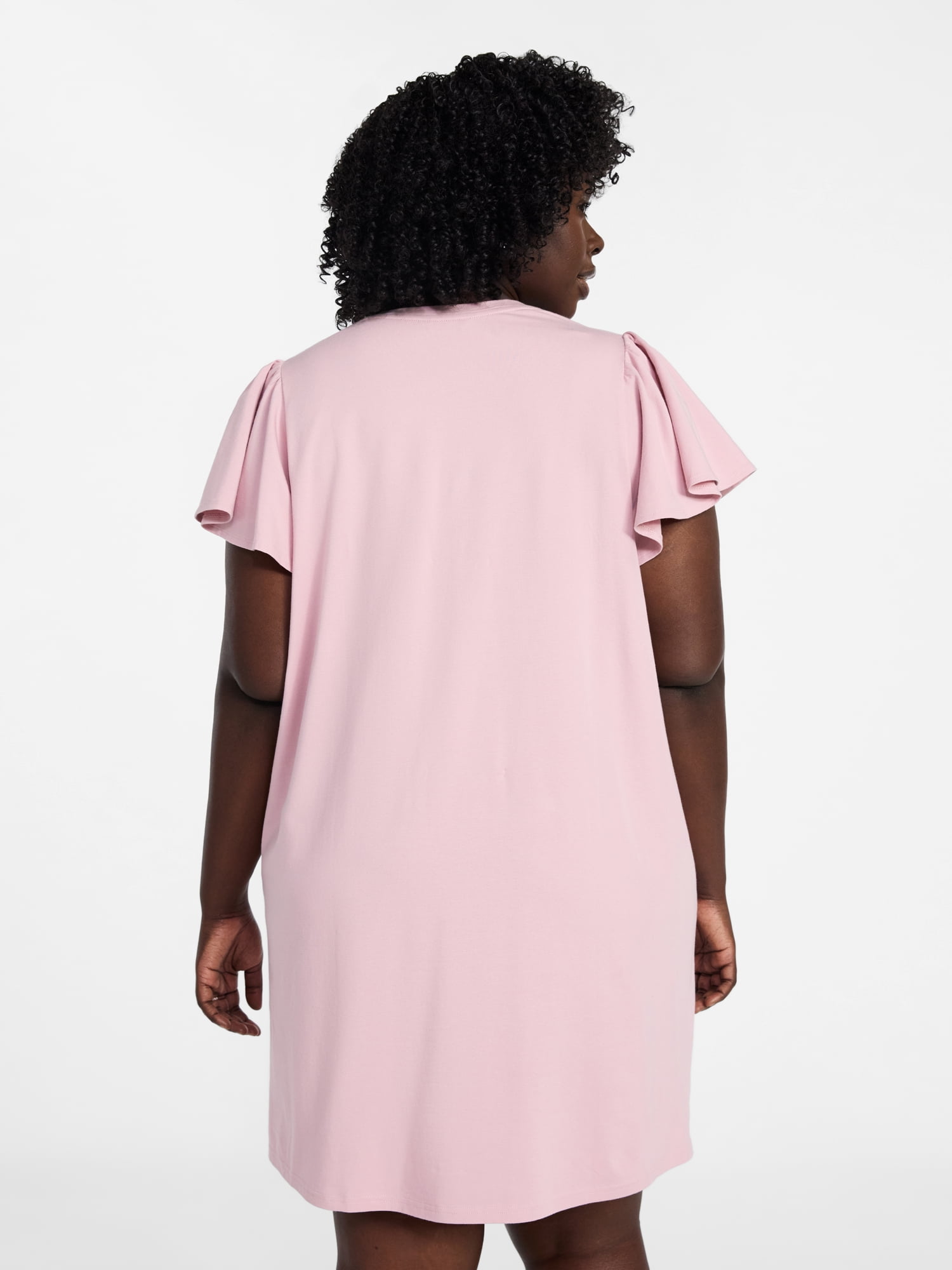 Terra & Sky Women's Plus Size V Neck Tee Dress with Flutter Sleeves, Size 0X-5X