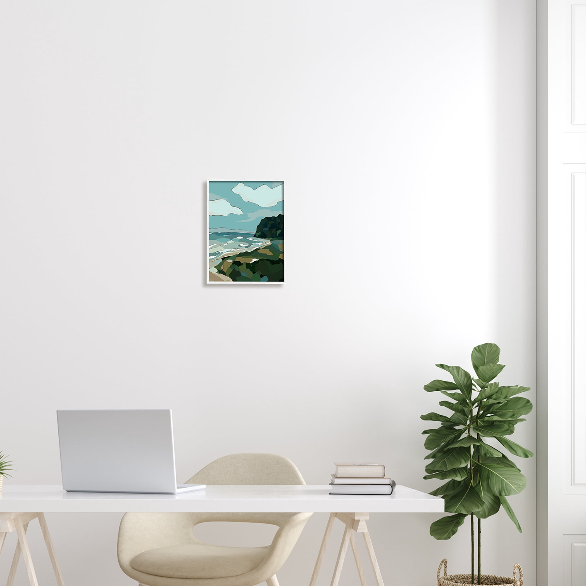 Stupell Industries Cloudy Blocked Beach Cliffs Landscape Graphic Art White Framed Art Print Wall Art, Design by Nikita Jariwala