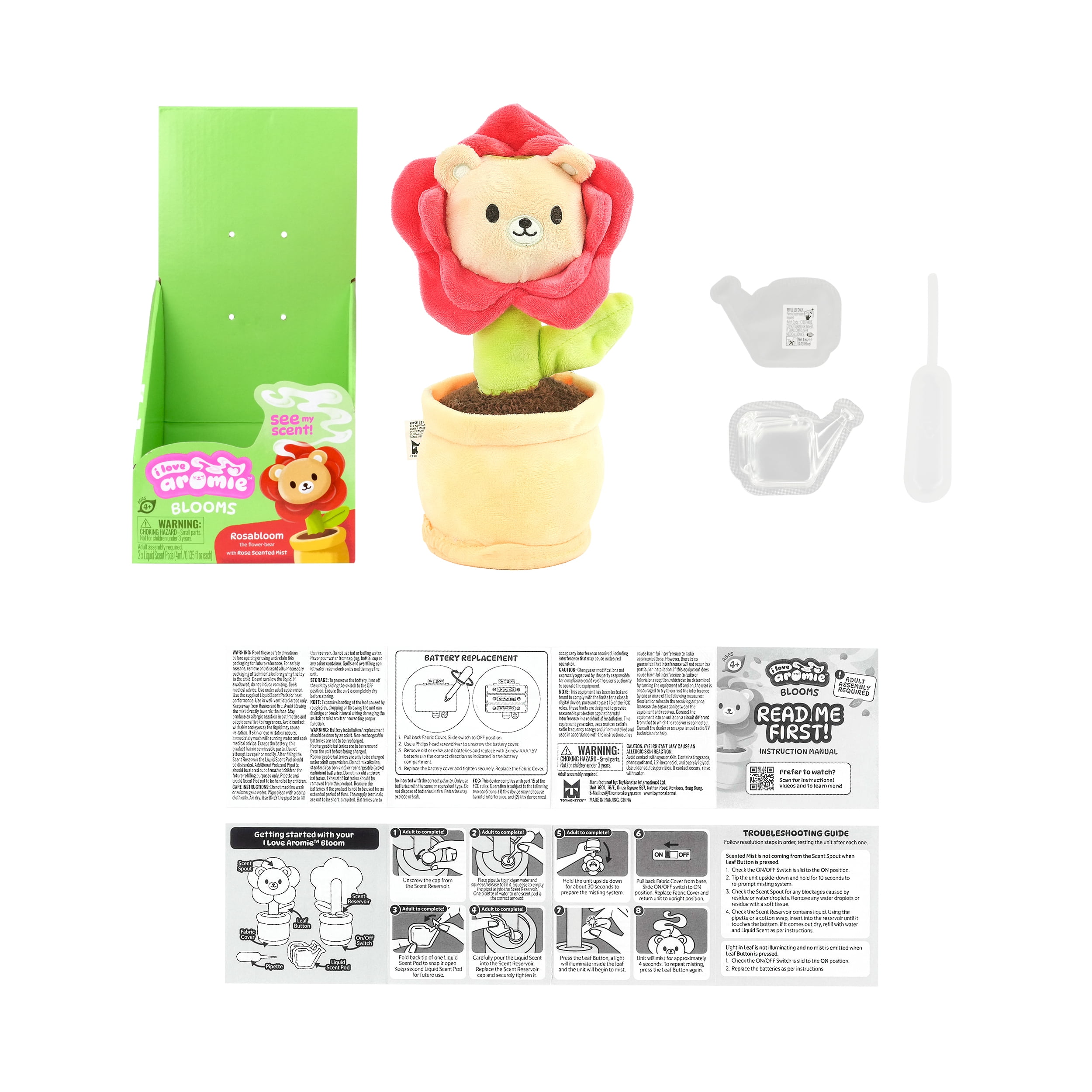 i love aromie™  Rosa Bloom - Rose Scented Flower Plush with Visible Magic Mist. Refillable Fragrance Toy for Kids 4+