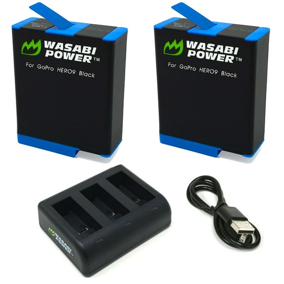 Wasabi Power Battery (2-Pack) and Triple Charger for GoPro HERO12 Black, HERO11 Black, HERO10 Black & HERO9 Black
