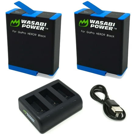 Image of Wasabi Power Battery (2-Pack) and Triple Charger for GoPro HERO12 Black HERO11 Black HERO10 Black & HERO9 Black