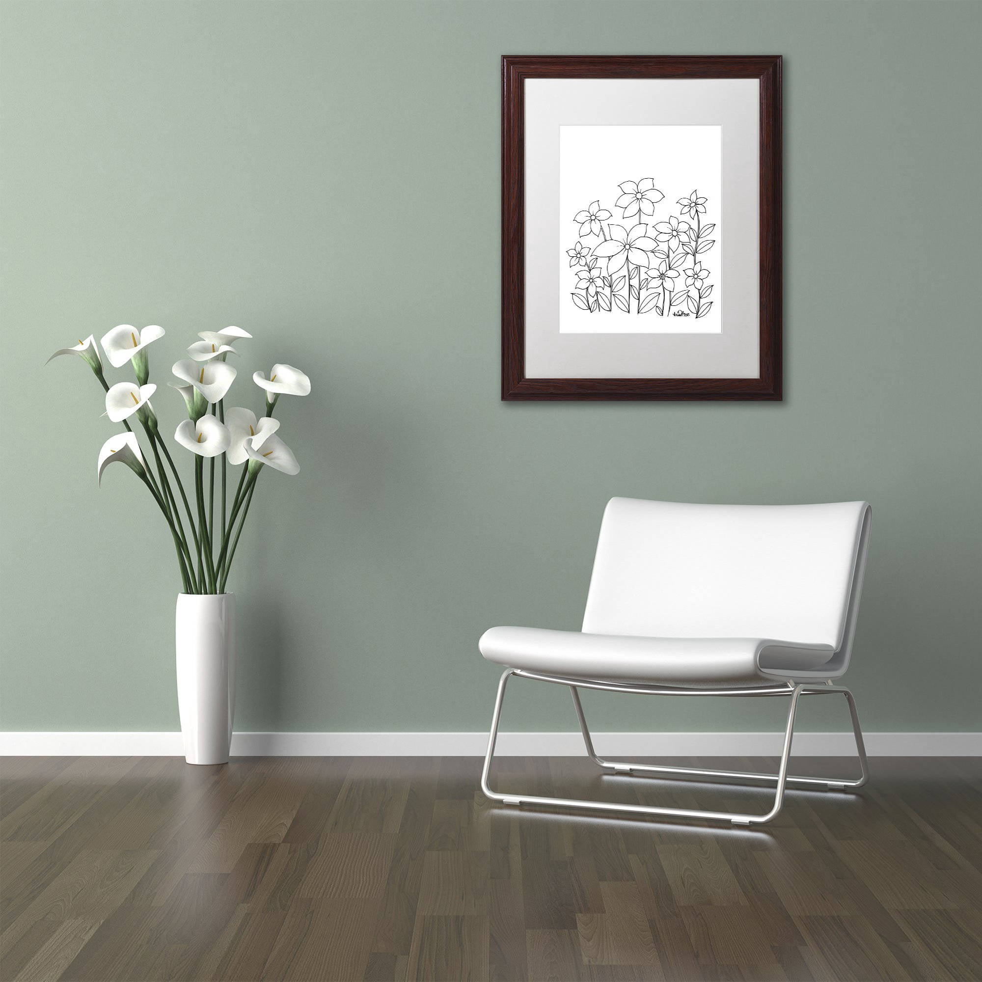 Trademark Fine Art "Simple Flower Doodle 1" Canvas Art by KCDoodleArt White Matte, Wood Frame