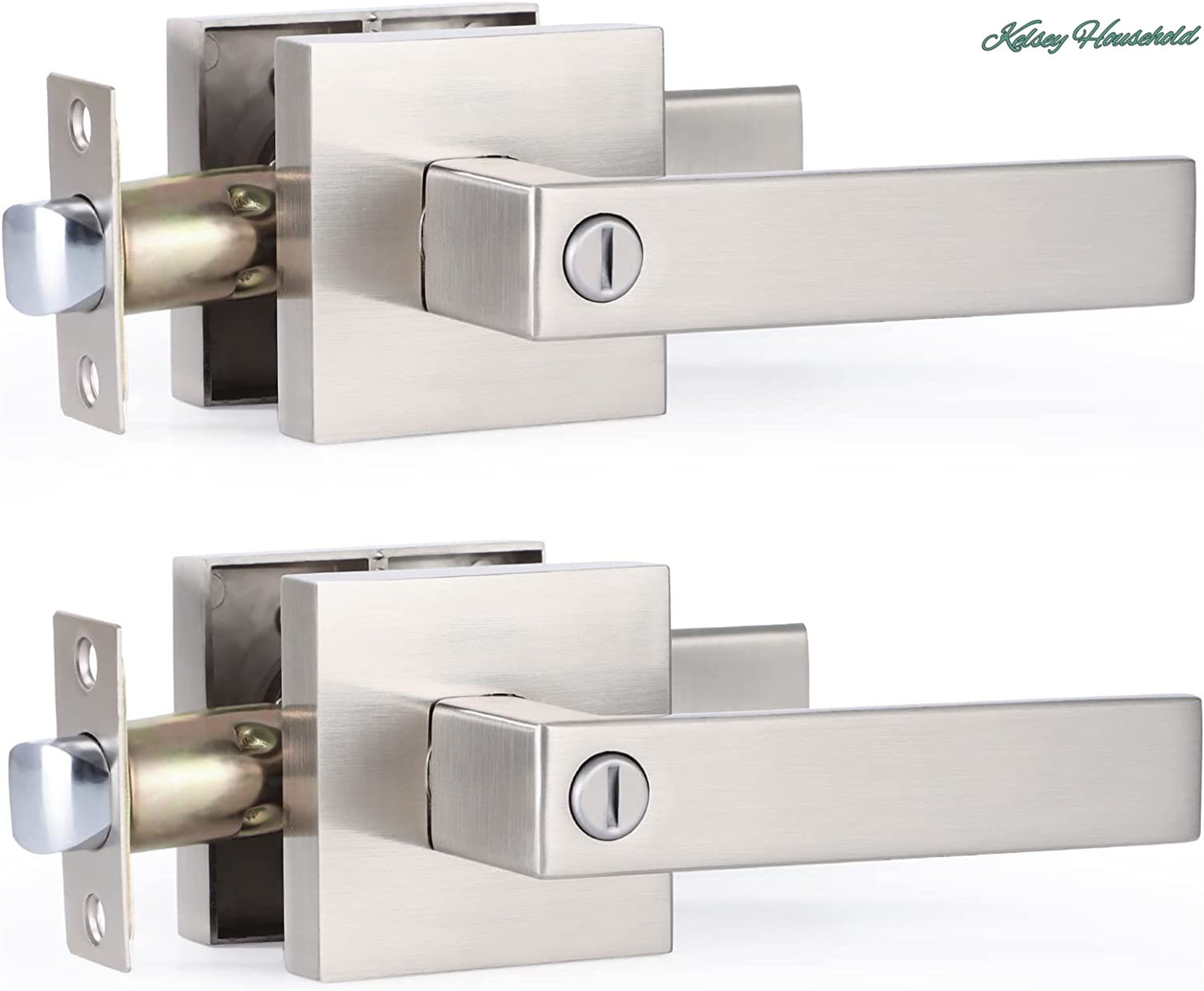 Brushed nickel finish door handles for bedrooms and bathrooms, heavy