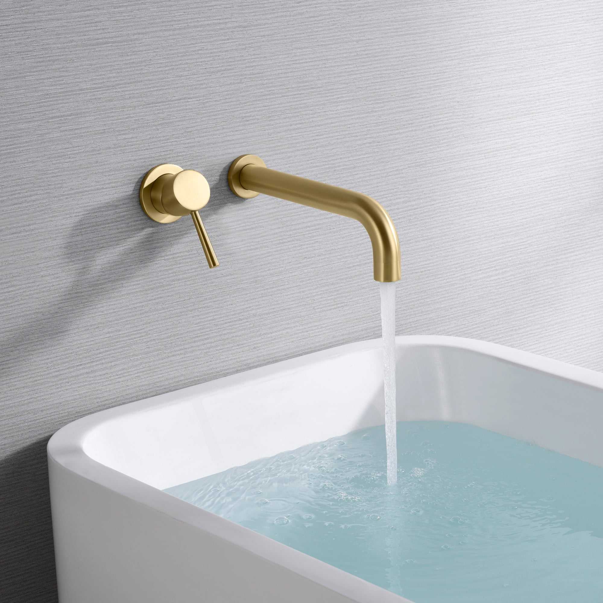 sumerain Wall Mount Tub Filler Faucet, Brass Bathtub Faucet Brushed Gold Single Left-Handed Handle