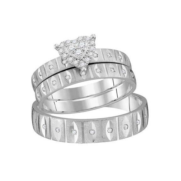 14kt White Gold His Hers Round Diamond Heart Matching Wedding Set 1/4 Cttw