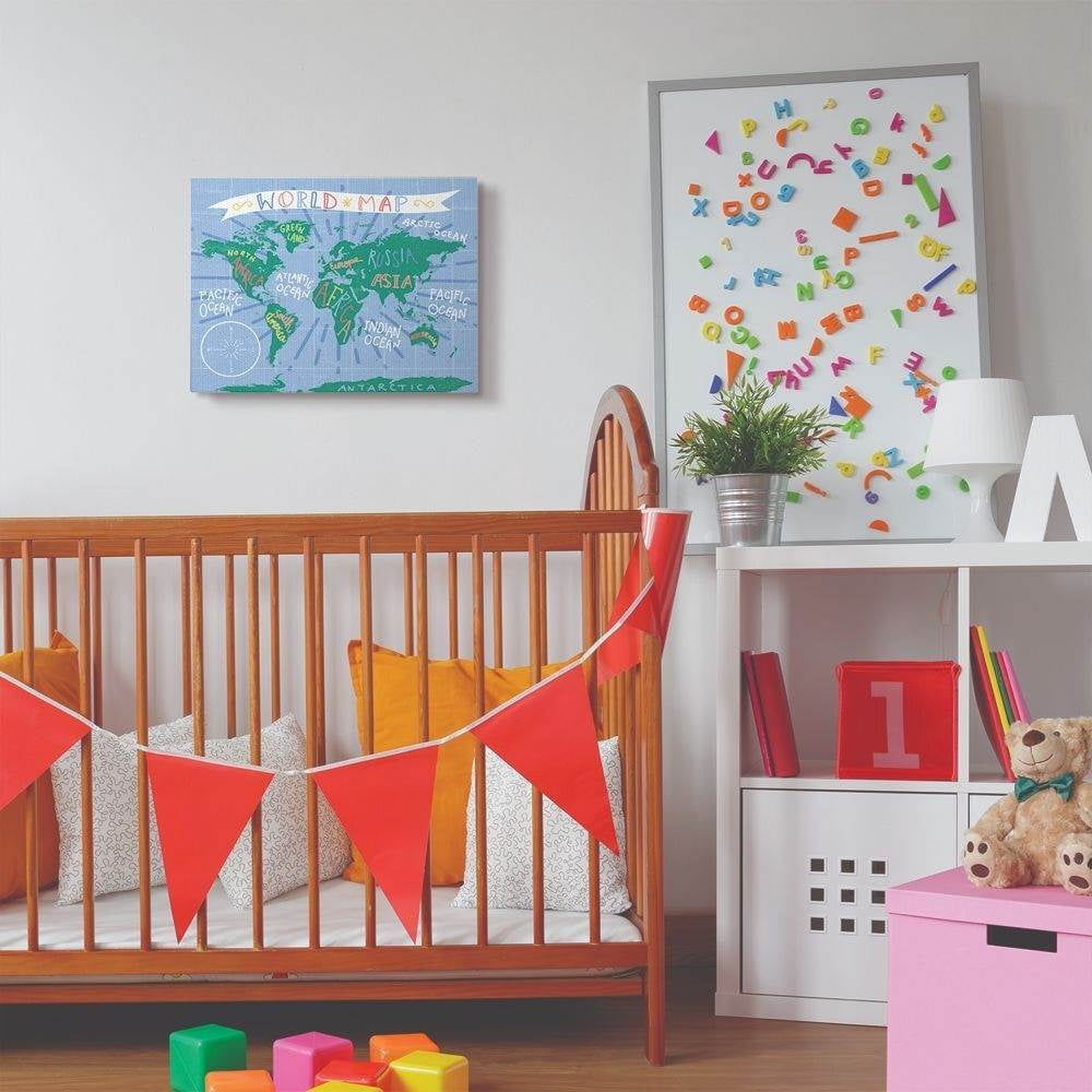 The Kids Room by Stupell Kids World Map Colorful Nursery Design Super Canvas Wall Art by Daphne Polselli