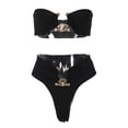 thumbnail image 5 of Seyurigaoka 2Pcs Women's Summer Sexy Bikini Sets Off Shoulder Metal Buckle Bandeau + Solid Color High Waist Thong, 5 of 9