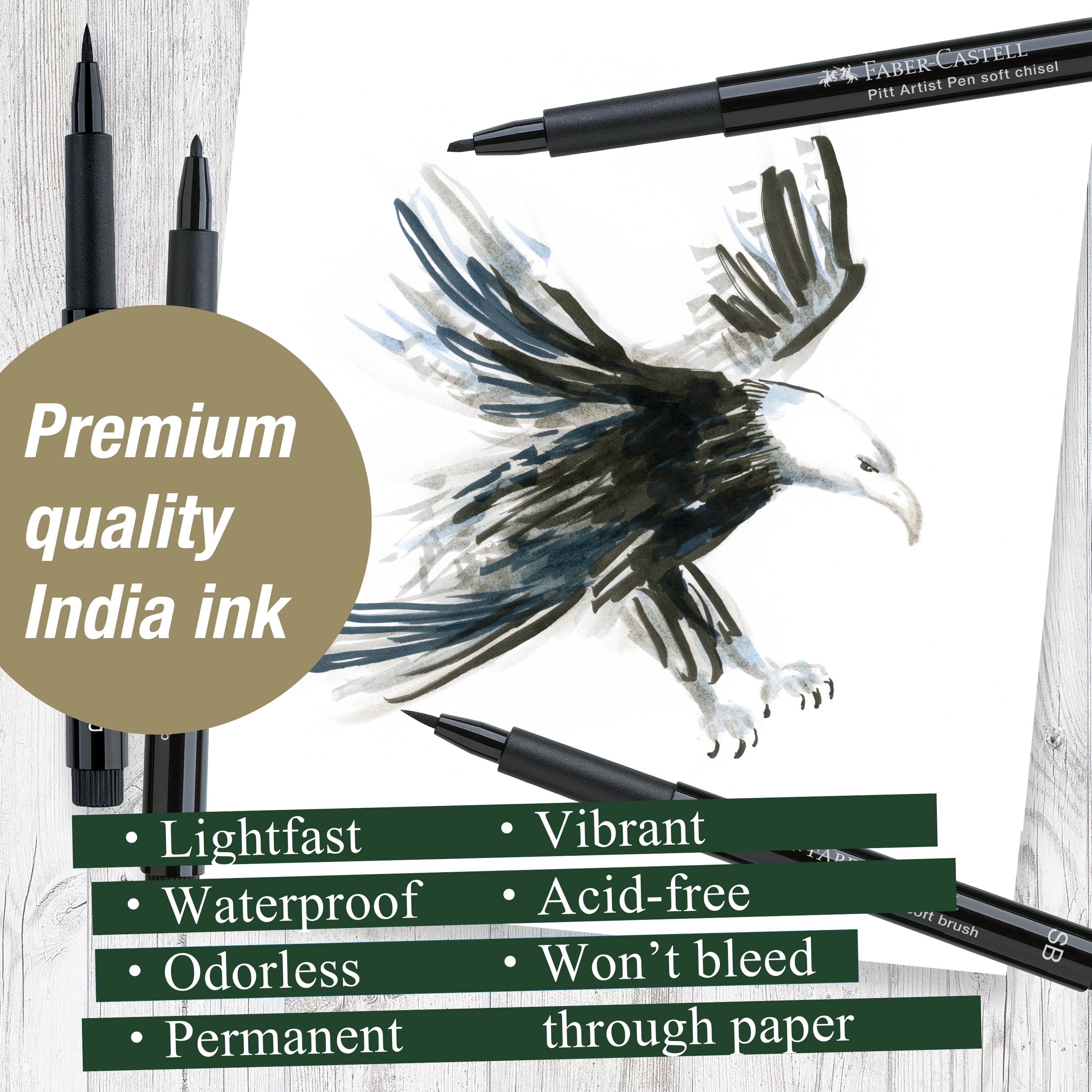 Faber-Castell PITT 4 Piece Black Artist Pen Set