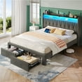 thumbnail image 7 of Greenstell Queen Bed Frame with Storage Drawers, Upholstered Bed with LED Light and Linen Fabric Storage Headboard, Dark Gray, 7 of 7