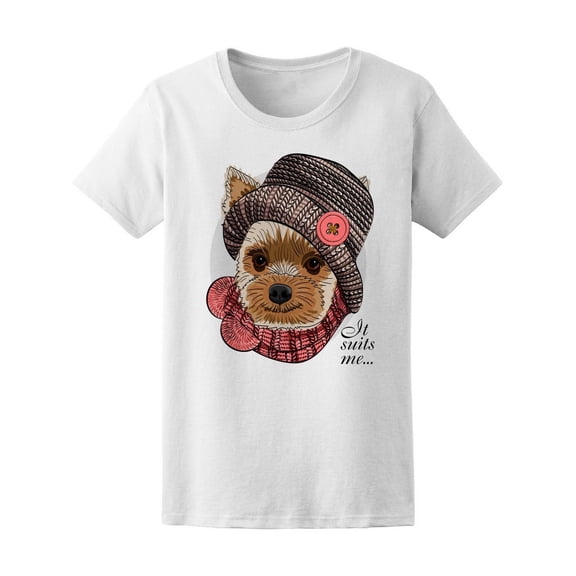 Dog With Knitted Hat Pink Scarf T-Shirt Women -Image by Shutterstock, Female Small