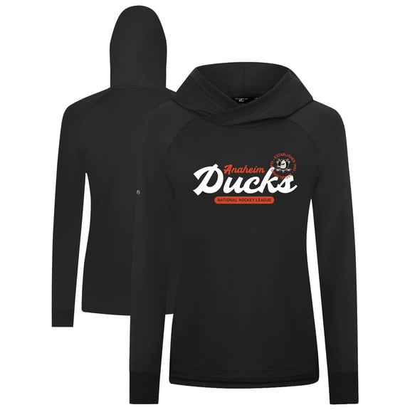 Women's Levelwear Black Anaheim Ducks Slender Monument Raglan Pullover Hoodie