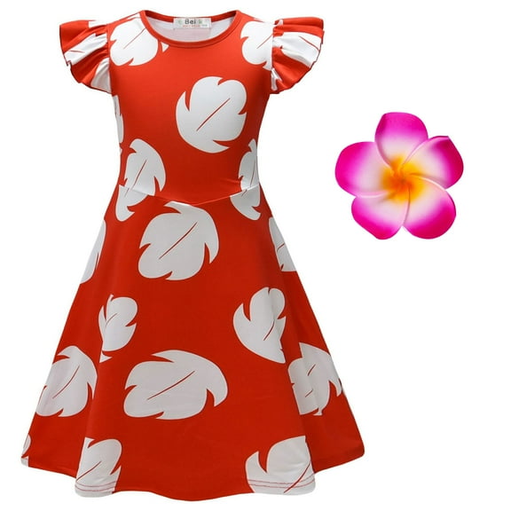 Little Girls Hawaiian Leaf Dress w/Headband Hawaiian Cosplay Shirt Dress