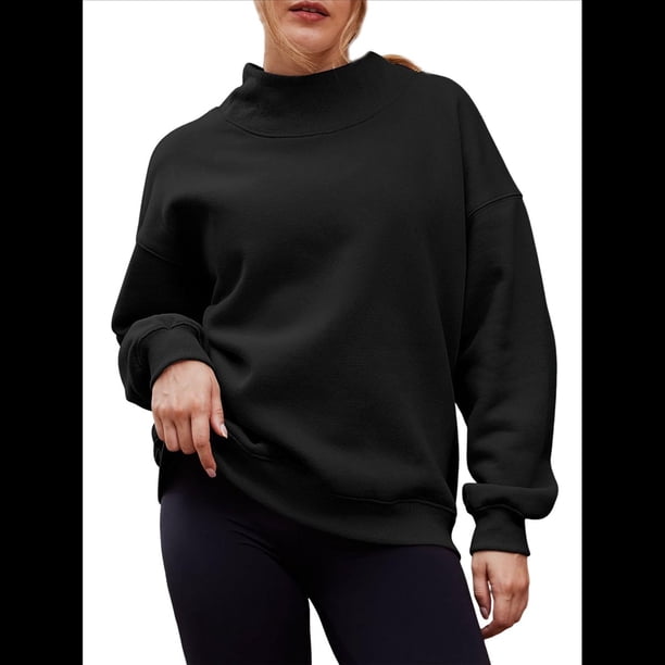 Sudaderas de Gran Tamaño para Mujer, Jersey de Cuello Alto, Sudaderas con Capucha de Larga, Tops, Conjuntos de Moda de Otoño, Ropa. Negro XXL