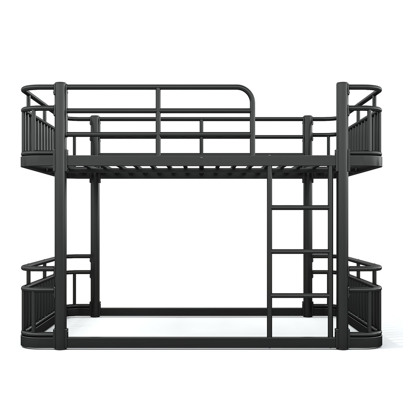 Full over Full Bunk Bed with Built-in Ladder & Safe Guardrails, Curved-Edge Sleek Metal Bed Frame with No Slat Floor Bed