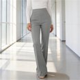 thumbnail image 6 of Costeam Womens Solid High Waist Front Seam Flare Long Pants Hidden Side Hand Pockets Stretch Woven Slim Bootcut Casual Daily Trousers, 6 of 6