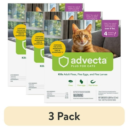 (3 pack) Advecta Plus Flea Protection for Large Cats, Fast-Acting Topical Flea Prevention, 4 Count
