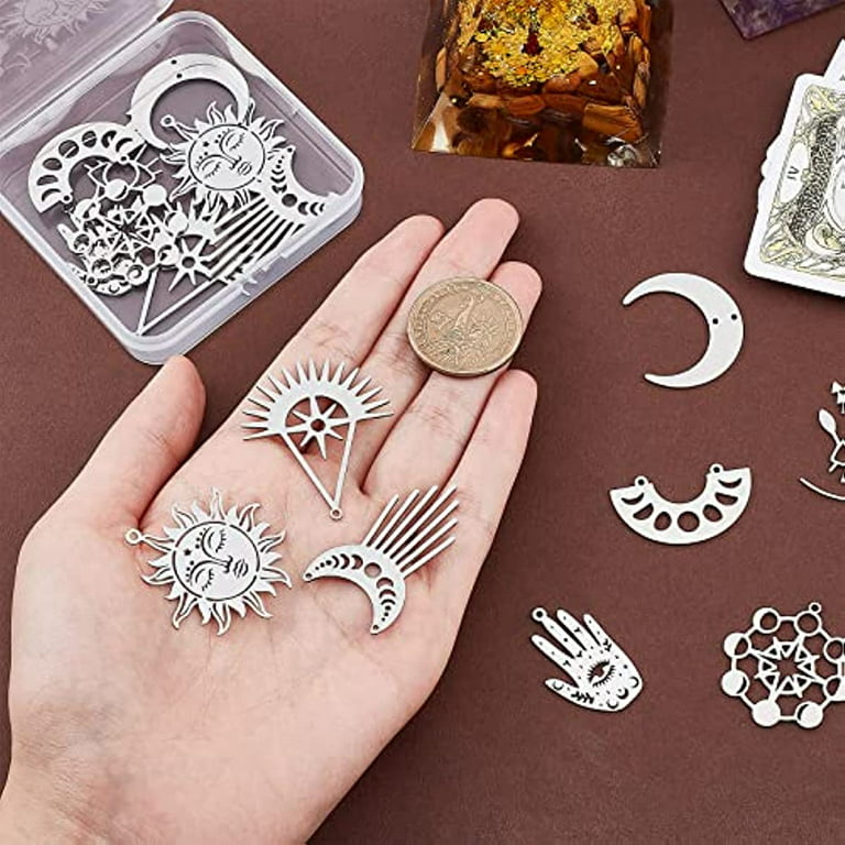 1 Box 16Pcs 8 Style Stainless Steel Tarot Style Charms Hamsa Hand Lucky  Charm Sun Moon Charms for Jewelry Making Crescent Linking Connectors Earrings  Necklace Bracelet Supplies ouija Craft 