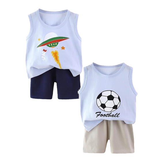 Hudaneo Boy Clothes Toddler Baby Boys 4 PCS Summer Outfits Sleeveless Cotton Dinosaur T-Shirt Shorts Set, 3 Months-6T
