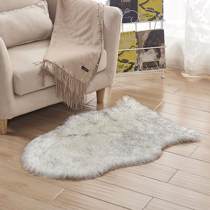 Fluffy Faux Fur Rug Floor Carpet Bedroom Living Room Circle Irregular Small Mat. 