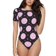 thumbnail image 1 of Balery Pink Groovy Disco Ball Body de cuello redondo de manga corta para mujer Tops de manga corta Tops básicos-Small, 1 of 7