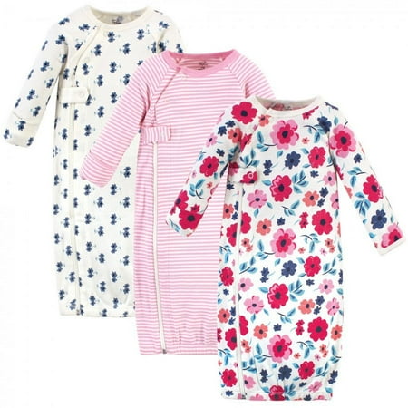UPC: 0660168670929 | Touched by Nature Baby Girl Organic Cotton Zipper Long-Sleeve Gowns 3pk  Garden Floral  0-6 Months