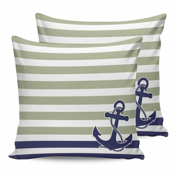 Outdoor Pillow Covers Pack of 2, Blue Nautical Anchor Ocean Waterproof Throw Pillowcase Cushion Cases, Abstract Sage Green Stripe Decorative Pillow Cover for Couch Sofa Home Bed Patio