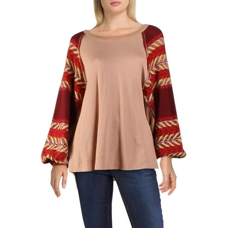 Free People Women's Striped Textured Sweater Tan Size Medium