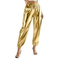 thumbnail image 2 of Cxenplz Shiny Metallic Pants for Women High Waist Shiny Jogger 70s Disco Dance Party Streetwear Trousers with Pockets, 2 of 5
