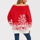 thumbnail image 5 of Suéter de punto con hombros descubiertos y diseño de copos de nieve para mujer, nuevo suéter de largo medio con diseño de retazos navideños, otoño/invierno, 5 of 5