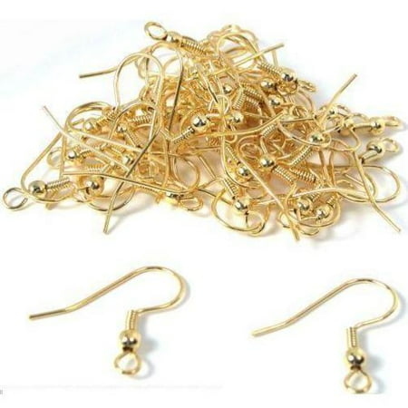 Fish Hook Ear Wire Findings - 50 Gold Plated Earrings Fish Hook Wires Ball 22 Gauge