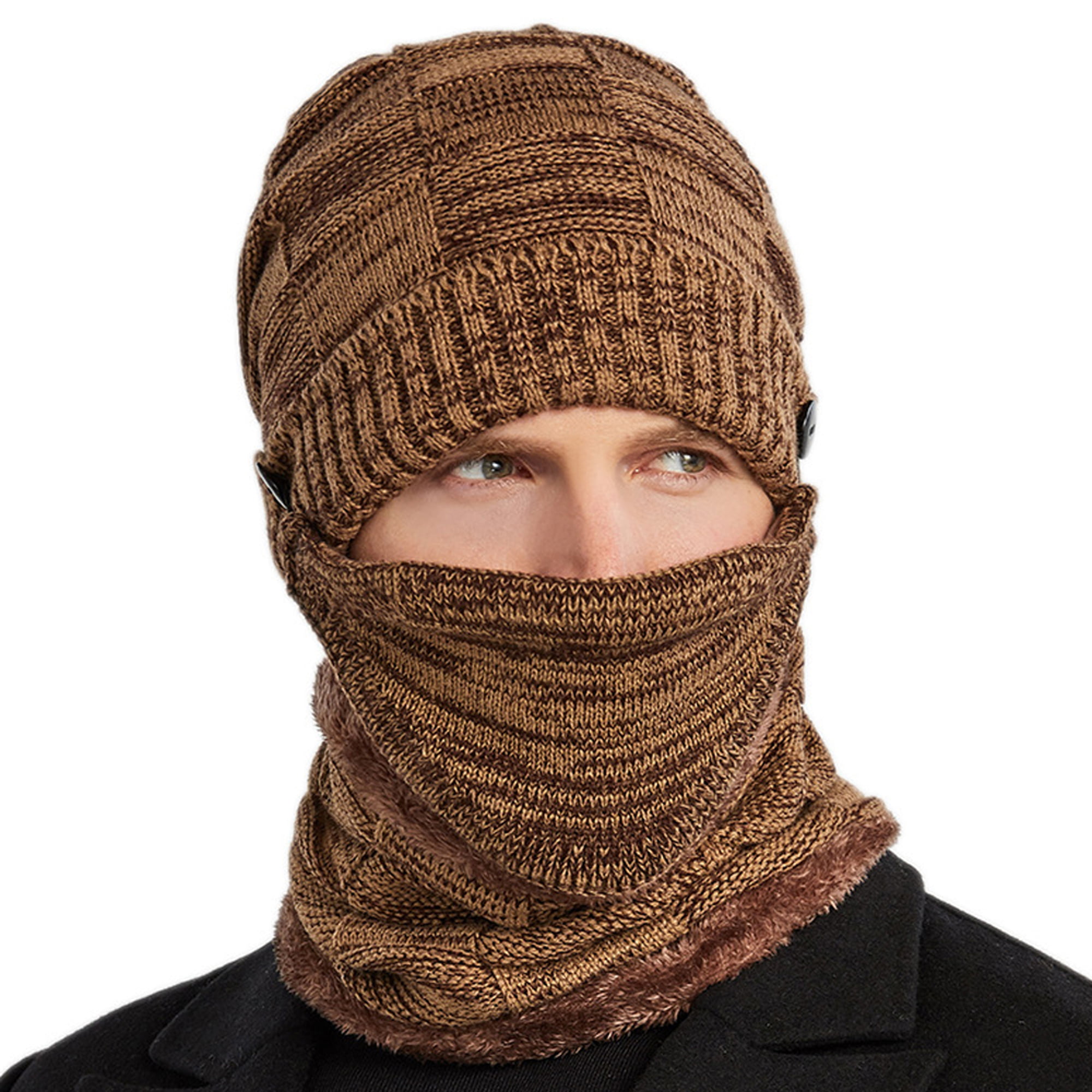 Unisex Women Men Winter Casual Thermal Fleece Scarfs Snood Neck Warmer Face Mask Beanie Hats 