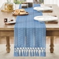 thumbnail image 2 of Boho Table Runner, Macrame Style Ivory Table Runners Farmhouse Woven Home Decor, 12x64 Inch, Blue, 2 of 7