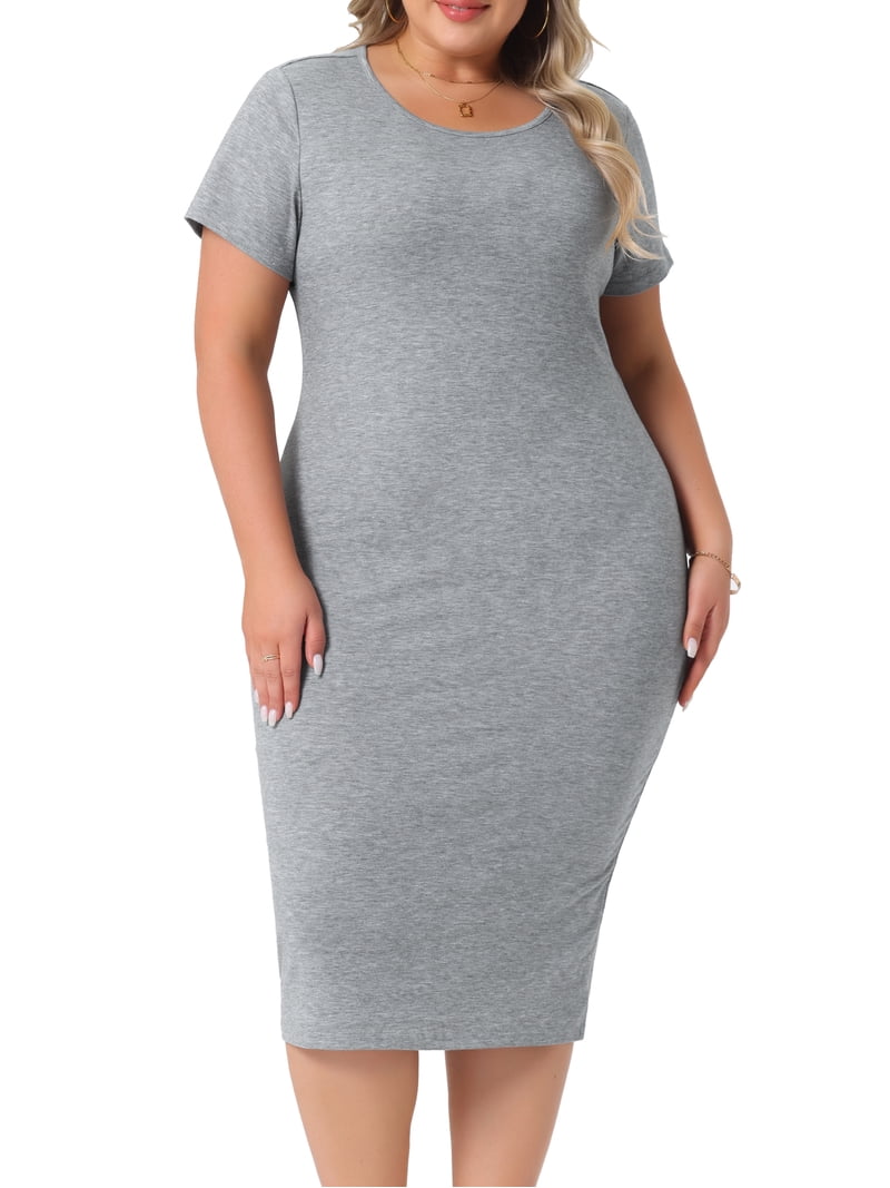 2 piece bodycon dress plus size Daring Diva Short Sleeve Crew Neck Midi 2X Gray, Women's, Size: 2XL Prefall 26