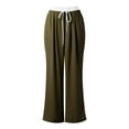 thumbnail image 4 of YFELWZ Womens Plus Size Color Contrast Draw Rope Casual Wide Leg Pocket Straight Leg Loose Wide Leg Pants Green L, 4 of 9