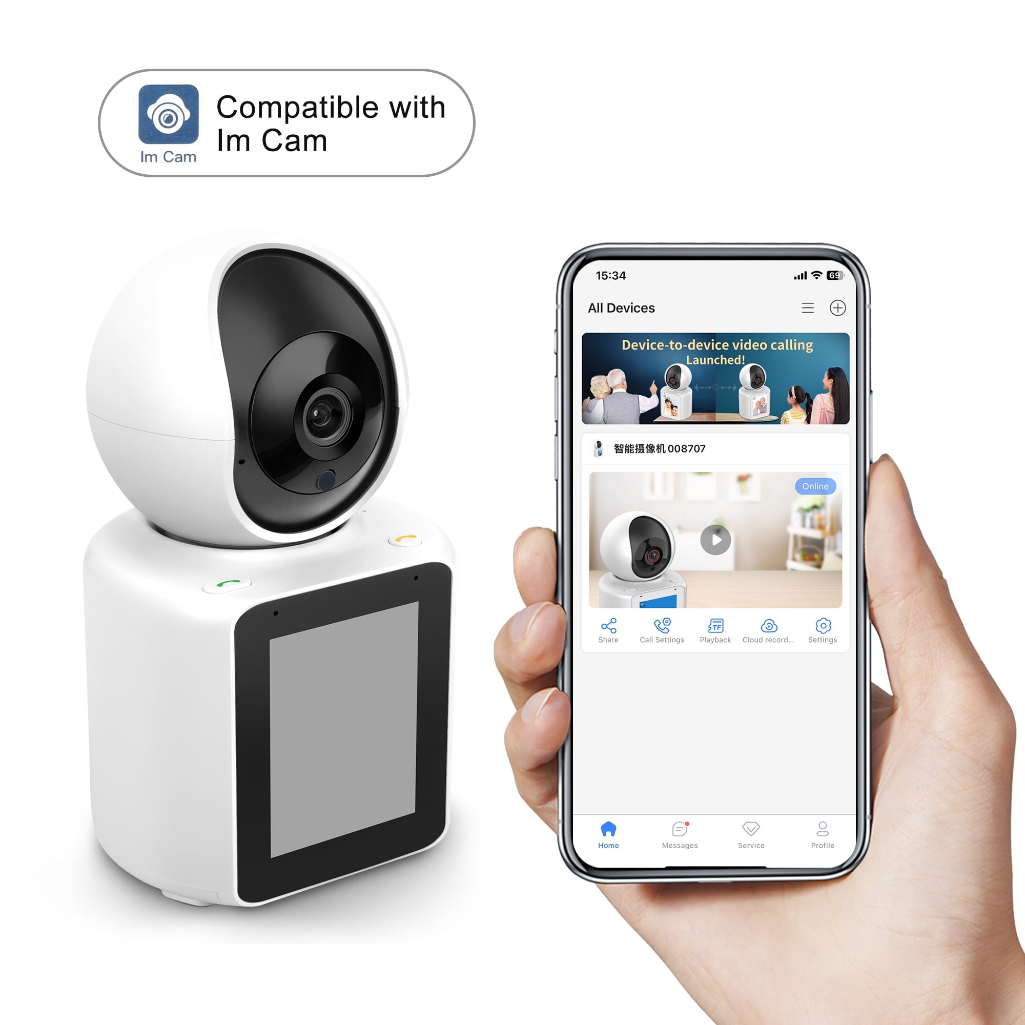 Two-Way Video Camera, Smart Security Camera, 2.8'' 1080p HD Screen, Night Vision, Motion Detection for Baby, Elderly