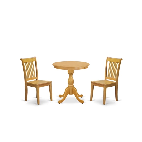 Ergode 3-Pc Modern Dining Room Table Set - 2 Wooden Chairs & 1 Round Table - Oak Finish - Easy Assembly - Chic & Contemporary Look