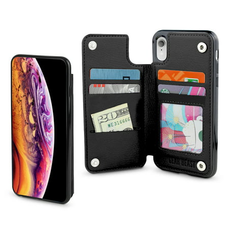 Gear Beast iPhone XR Wallet Case, Top View Flip Folio For iPhone XR Slim Protective PU Leather Case Card Holder ID Holder Plus For Men and