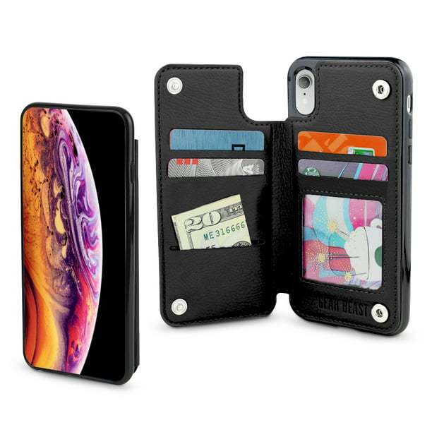 Gear Beast iPhone XR Wallet Case, Top View Flip Folio For iPhone XR Slim Protective PU Leather ...