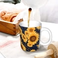 thumbnail image 3 of Yiaed Navy Blue Plaid Sunflower Print Ceramics Coffee,Large Handle Design,Extra Large Tea and Coffee Cup for Office and Home Mugs, 3 of 6
