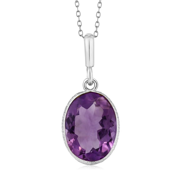 Gem Stone King 5.00 Cttw Purple Amethyst Pendant Necklace for Women | 925 Sterling Silver  | Gemstone Birthstone | Oval 10X14MM | With 18 inch Silver Chain